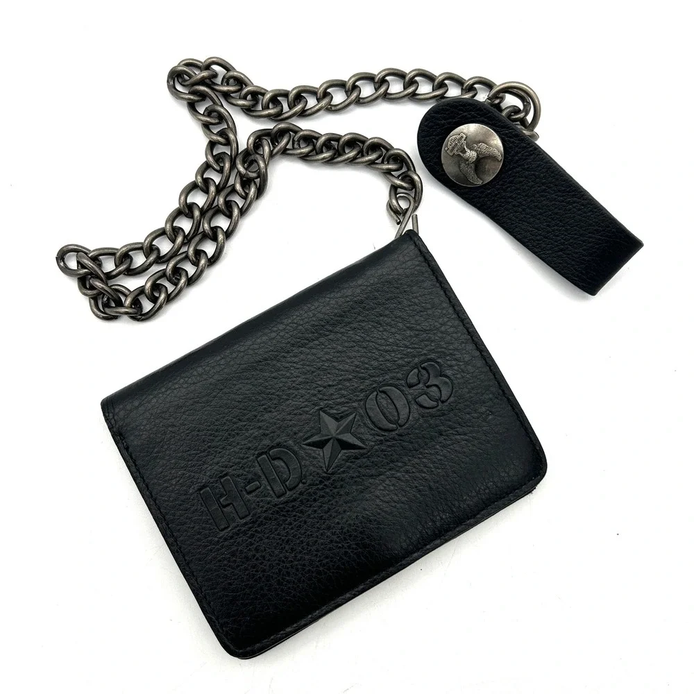 Harley-Davidson Wallet Leather Mens OS Black Excellent Biker Chain 97690-09VM